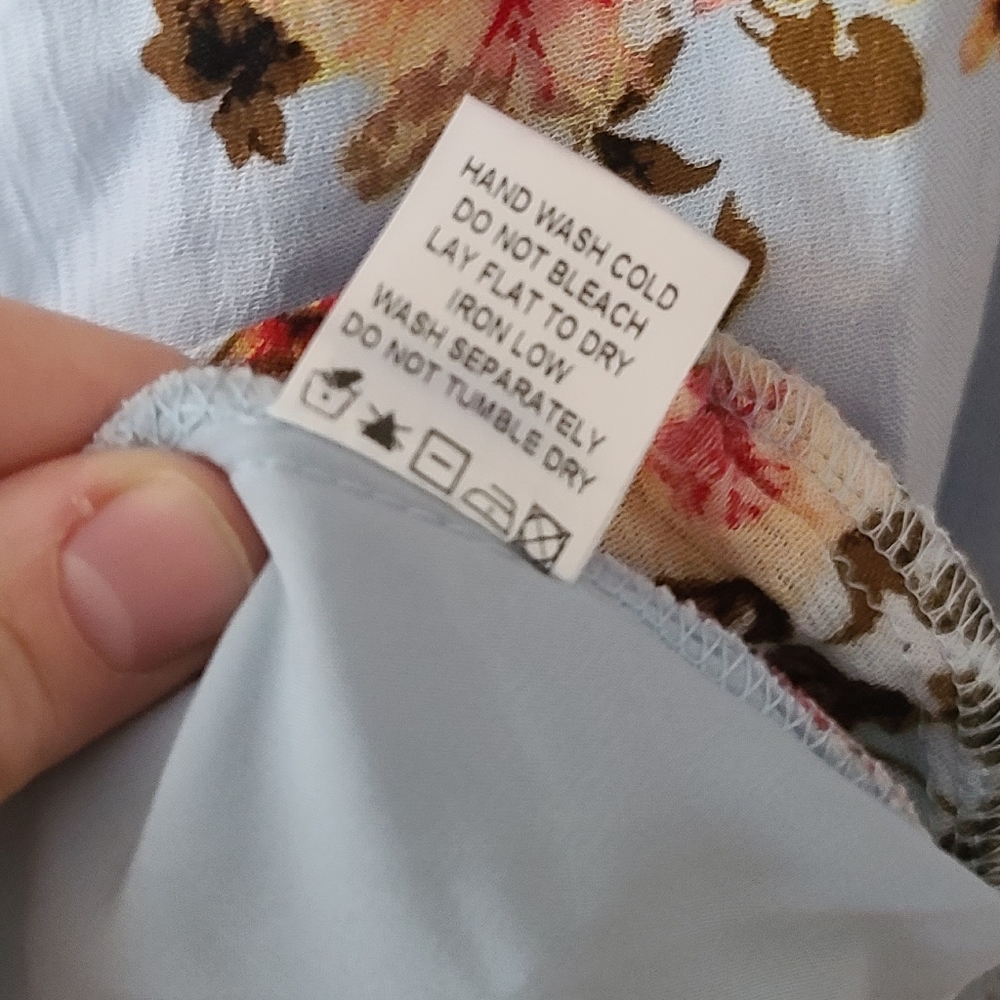 Light Blue Floral Wrap Dress with Ruffle Details - Picture 8 of 8
